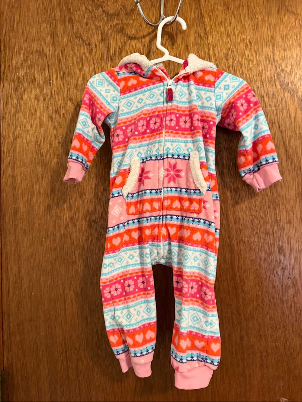 Carter's Girls Pink Orange Teal Hooded Fleece Snowsuit